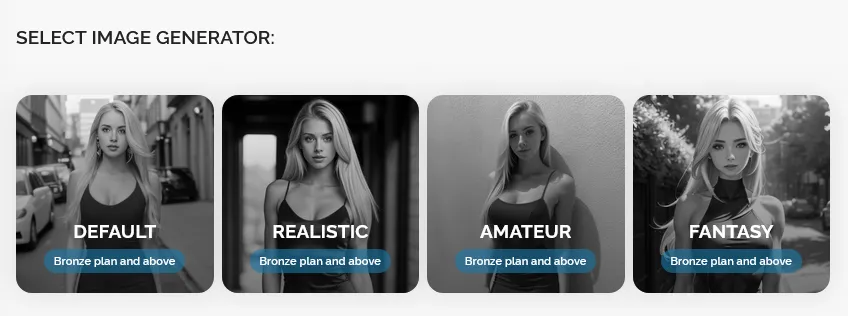 DreamGF's AI image generator with four different premium styles